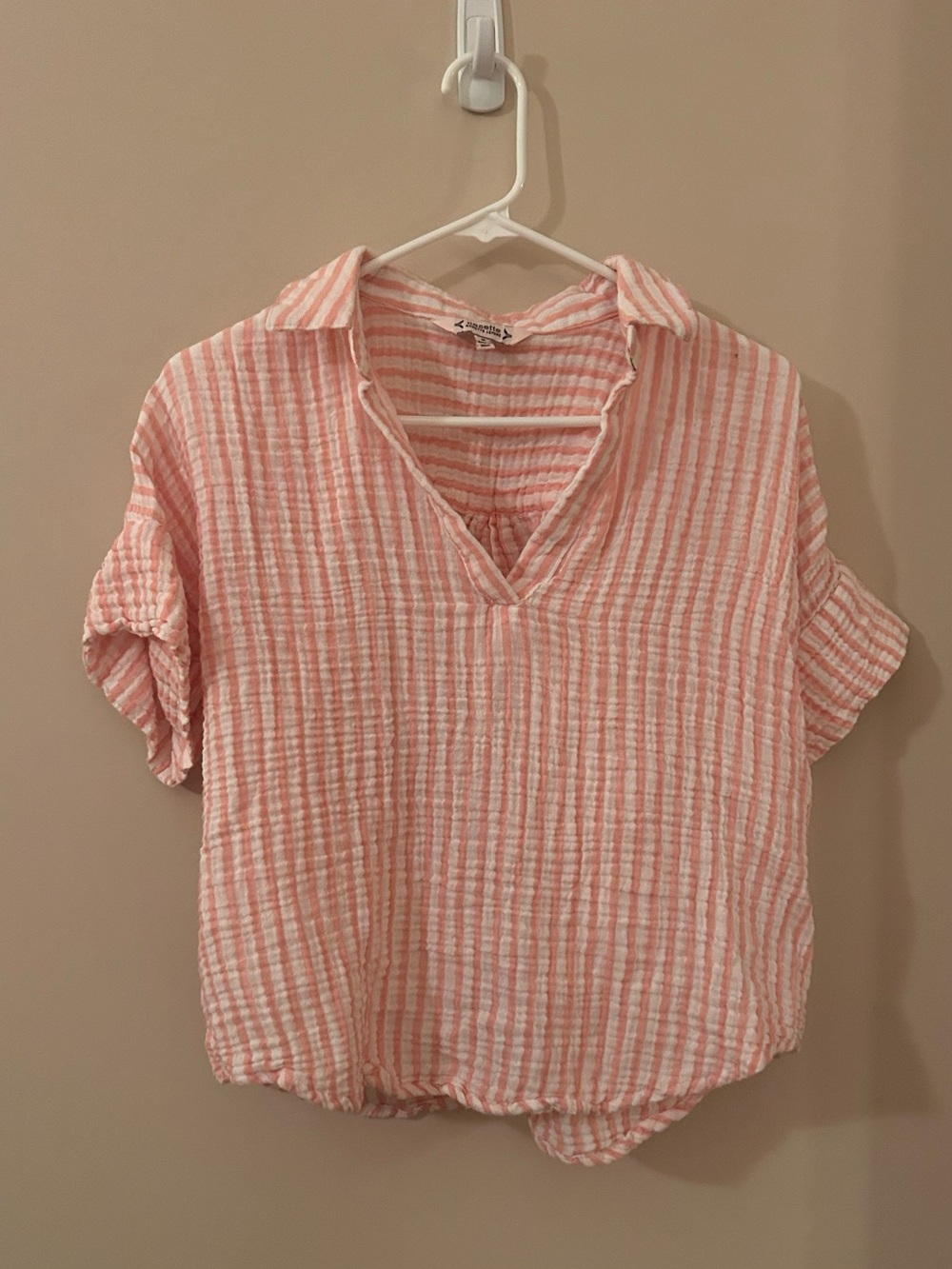 Nanette Lepore Pink & White Striped Gauze V-Neck Tunic Top